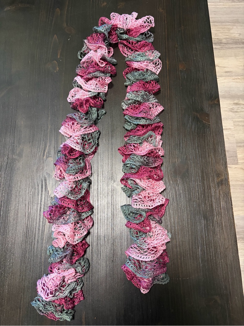 Crochet pink and gray scarf with Shimmer - Picture 3 of 5